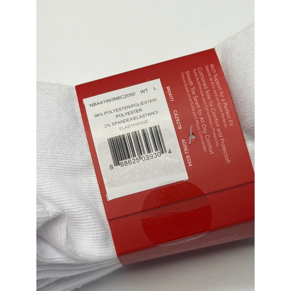 New Balance Men's 6 Pack White Cushioned No Show Socks‎ Athletic L